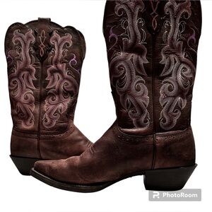 Justin L2562 Western Purple Scroll Cowboy Boots Womens Size 8 Very Gently Used!